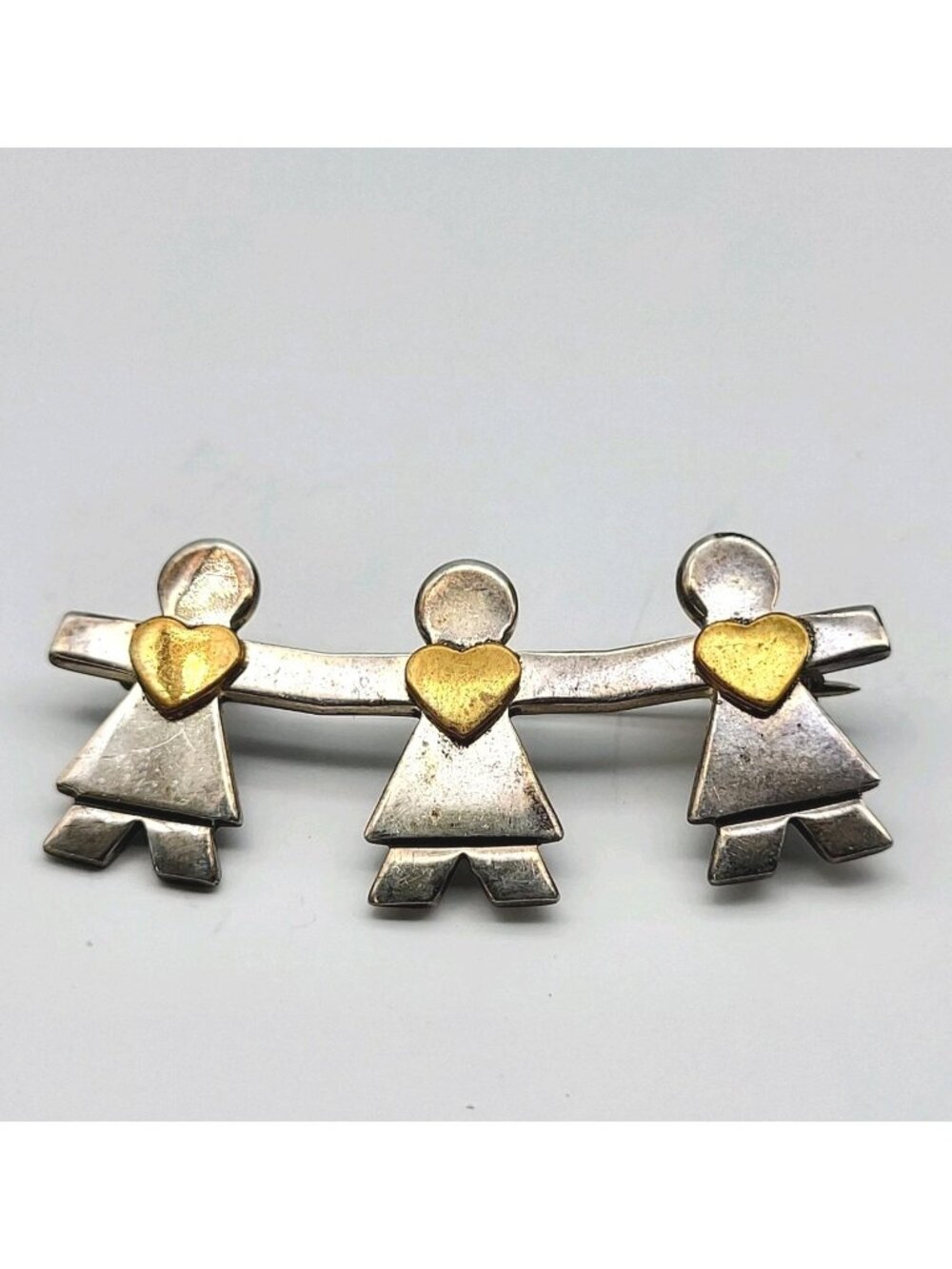 Vintage MALDO sterling silver Pin brooch pin mixed metals Love Heart kids Mom